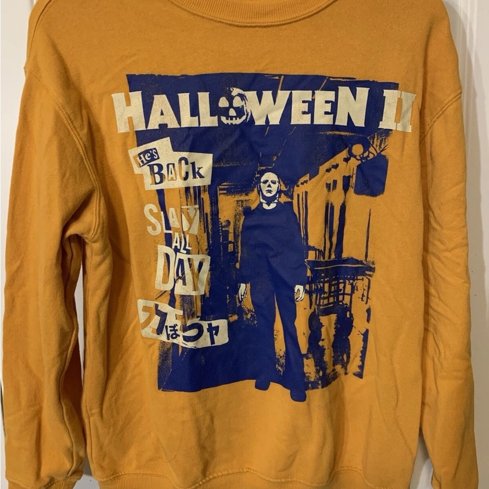Halloween II Michael Myers Sweatshirt Orange‎ Sz S Slay All Day Graphic
